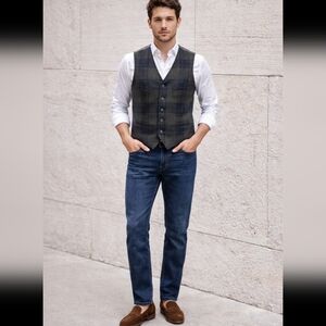 Enzo Made in Italy, Wool Blend Check Vest Enzo Tovare Line Size M